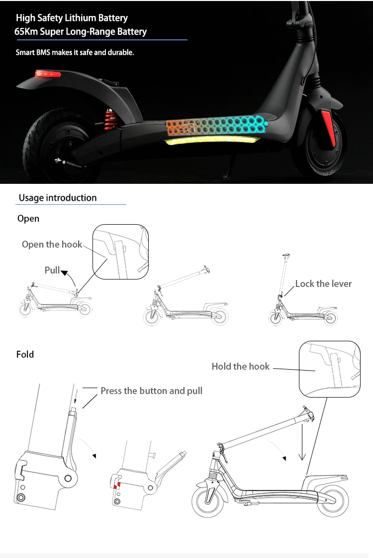 10 Inch Solid Wheels Adult High Speed 50 Km/H Adult Scooter Electric